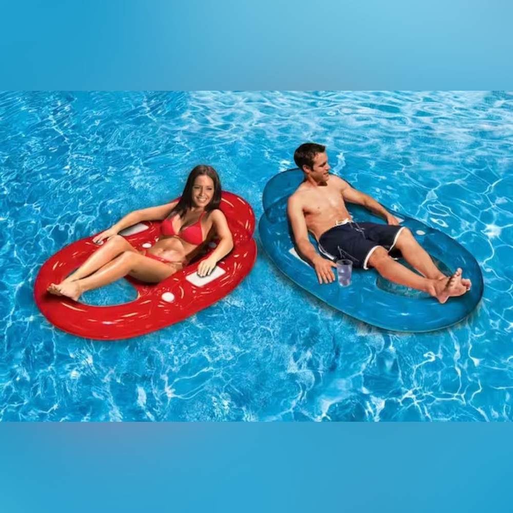Deluxe Red and Blue Inflatable Oval floating Swimming Pool Lounge (2 Pack)